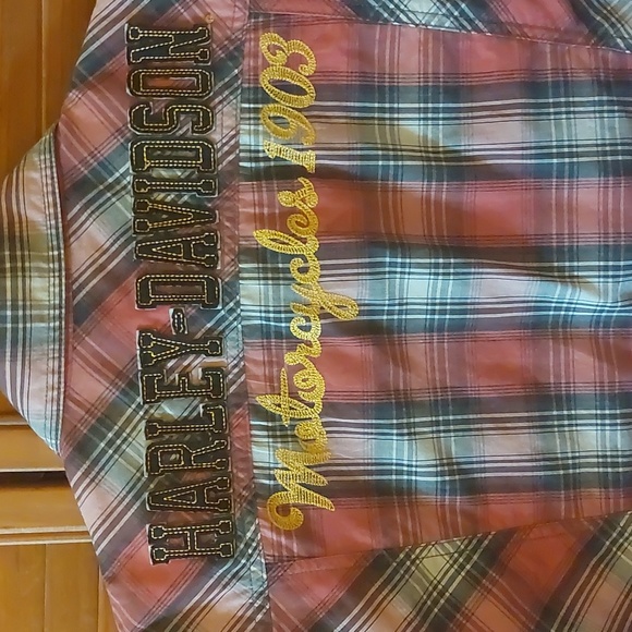 MINT!! Harley Davidson women's blouse, size 1W, blk,pink, maroon plaid. - Picture 6 of 6